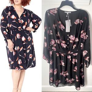 NWT Daniel Rainn Long Sleeve Floral Dress Plus 1X Sheer Overlay Dark Cottagecore